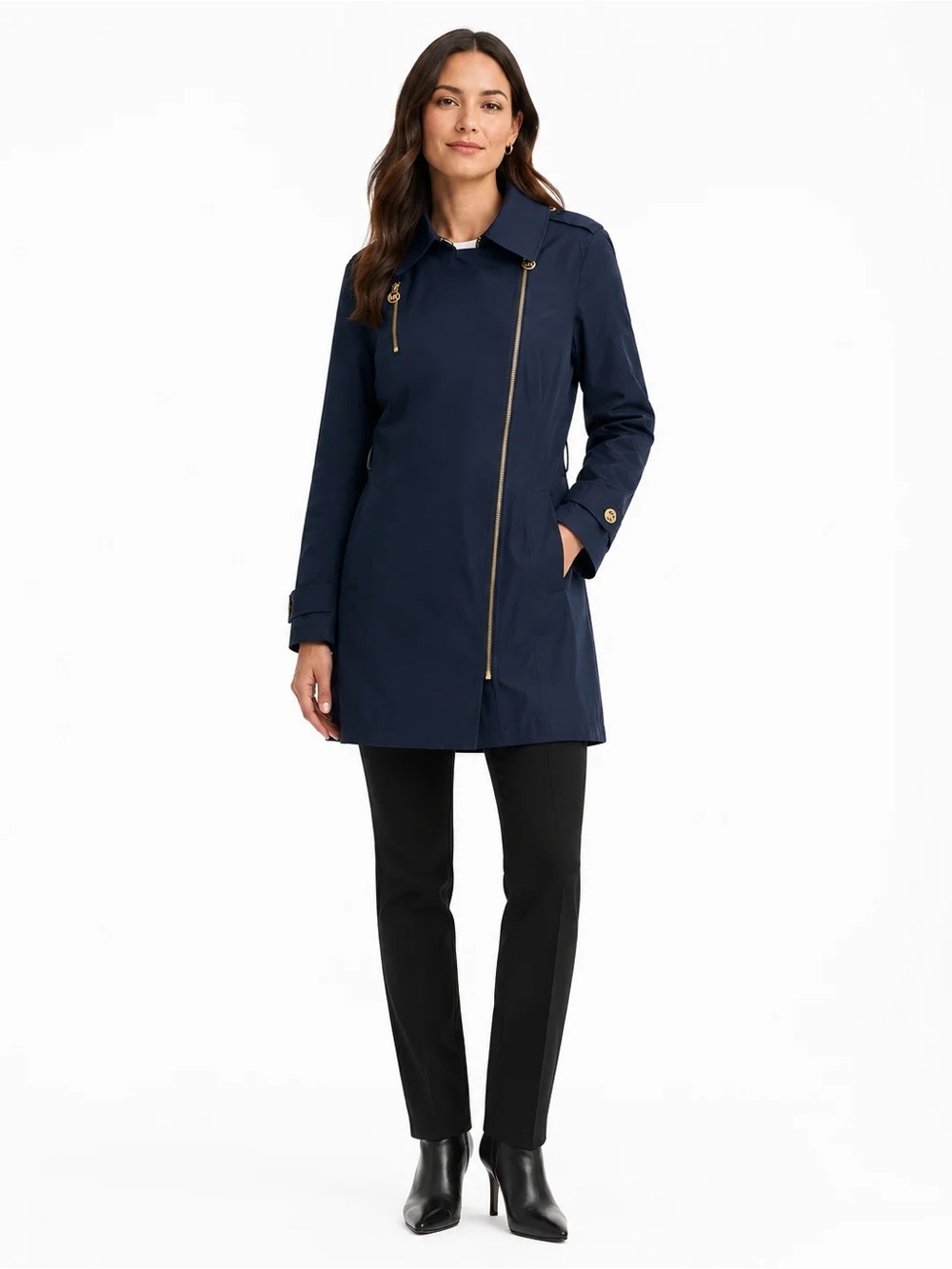 Michael Kors Navy Blue Hooded Trench Jacket Size S
